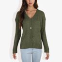 Green Large Button-Up Cardigan V-Neck Long Sleeve with Ribbed Hem