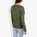 Green Large Button-Up Cardigan V-Neck Long Sleeve with Ribbed Hem