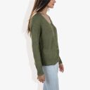 Green Large Button-Up Cardigan V-Neck Long Sleeve with Ribbed Hem