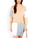  Long Sleeve Color Block Turtleneck Sweater Dress with Ribbed Detailing