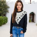  Crew Neck Sweater with Contrast Leopard Print Chevron Design