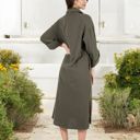 Green Large Long Sleeve Button-Down Midi Shirt Dress with Pockets