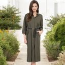 Green Large Long Sleeve Button-Down Midi Shirt Dress with Pockets