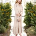 Beige Large Long Sleeve V-Neck Tiered Maxi Dress with Drawstring Waist