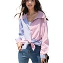 Pink Large Color Block Contrast Striped Button Down Collard Shirt