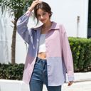 Pink Small Color Block Contrast Striped Button Down Collard Shirt