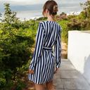 Blue Large Long Sleeve Striped Mini Dress with Tie Waist