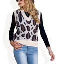  Sleeveless Animal Print Sweater Vest with V-Neck