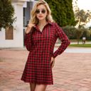 Red Large Long Sleeve Plaid Button-Up Shirt Dress with Pleated Hem