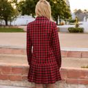 Red Large Long Sleeve Plaid Button-Up Shirt Dress with Pleated Hem