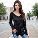 Black Large Long Sleeve Pullover Sweatshirt with Crew Neck and Ribbed Hem