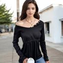 Black Large Long Sleeve Pullover Sweatshirt with Crew Neck and Ribbed Hem