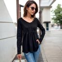 Black Large Long Sleeve Pullover Sweatshirt with Crew Neck and Ribbed Hem