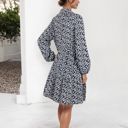  Long Sleeve Floral Print Dress with Ruffle Hem and Keyhole Neckline