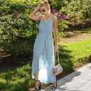 Blue Large Sleeveless V-Neck Wrap Maxi Dress with High-Low Hem