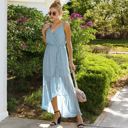 Blue Large Sleeveless V-Neck Wrap Maxi Dress with High-Low Hem