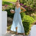 Blue Large Sleeveless V-Neck Wrap Maxi Dress with High-Low Hem