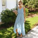 Blue Large Sleeveless V-Neck Wrap Maxi Dress with High-Low Hem