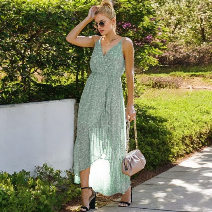 Sleeveless V-Neck Wrap Maxi Dress with High-Low Hem