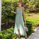 Green Large Sleeveless V-Neck Wrap Maxi Dress with High-Low Hem