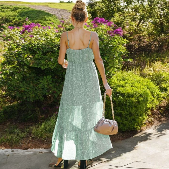 Sleeveless V-Neck Wrap Maxi Dress with High-Low Hem