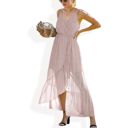 Pink Large Sleeveless V-Neck Wrap Maxi Dress with High-Low Hem