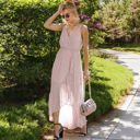 Pink Large Sleeveless V-Neck Wrap Maxi Dress with High-Low Hem