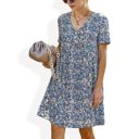 Orange Large Short Sleeve V-Neck Floral Print Swing Dress with Relaxed Fit