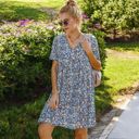 Orange Large Short Sleeve V-Neck Floral Print Swing Dress with Relaxed Fit