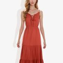  Spaghetti Strap Maxi Dress with Lace Trim and Tiered Skirt