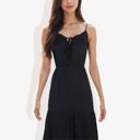 Black Large Spaghetti Strap Maxi Dress with Lace Trim and Tiered Skirt