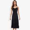 Black Large Spaghetti Strap Maxi Dress with Lace Trim and Tiered Skirt