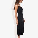 Black Large Spaghetti Strap Maxi Dress with Lace Trim and Tiered Skirt