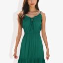 Green Large Spaghetti Strap Maxi Dress with Lace Trim and Tiered Skirt