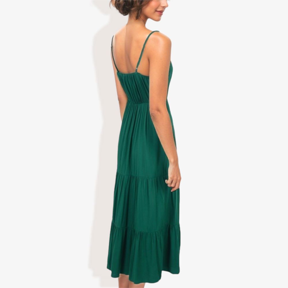 Spaghetti Strap Maxi Dress with Lace Trim and Tiered Skirt