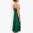 Green Large Spaghetti Strap Maxi Dress with Lace Trim and Tiered Skirt