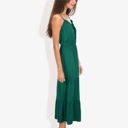 Green Large Spaghetti Strap Maxi Dress with Lace Trim and Tiered Skirt