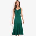 Green Large Spaghetti Strap Maxi Dress with Lace Trim and Tiered Skirt