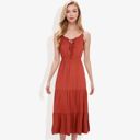 Red Large Spaghetti Strap Maxi Dress with Lace Trim and Tiered Skirt