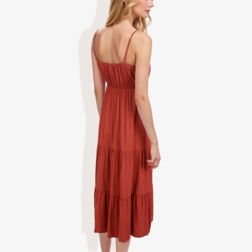 Spaghetti Strap Maxi Dress with Lace Trim and Tiered Skirt