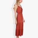 Red Large Spaghetti Strap Maxi Dress with Lace Trim and Tiered Skirt