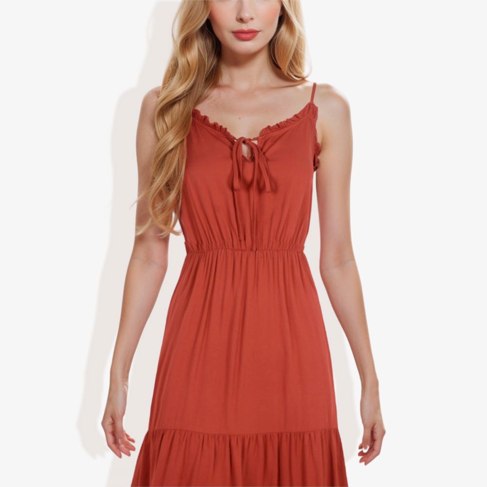 Spaghetti Strap Maxi Dress with Lace Trim and Tiered Skirt