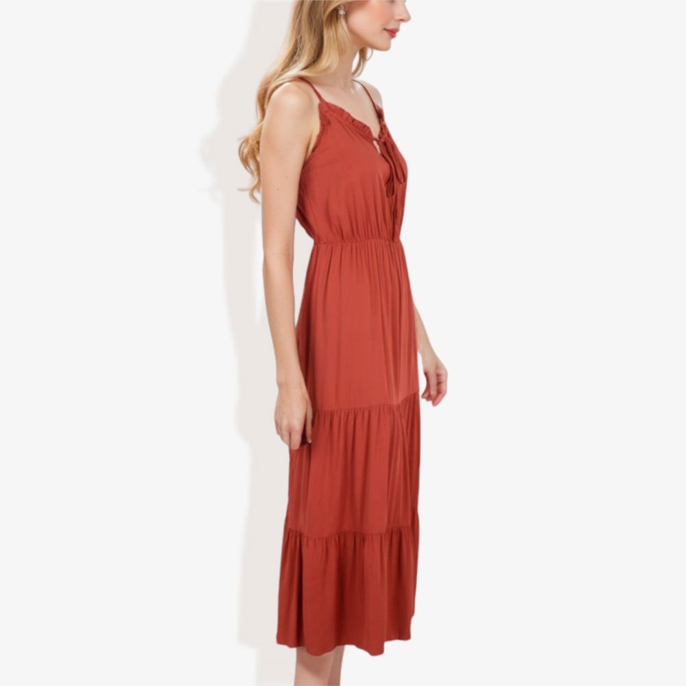 Spaghetti Strap Maxi Dress with Lace Trim and Tiered Skirt