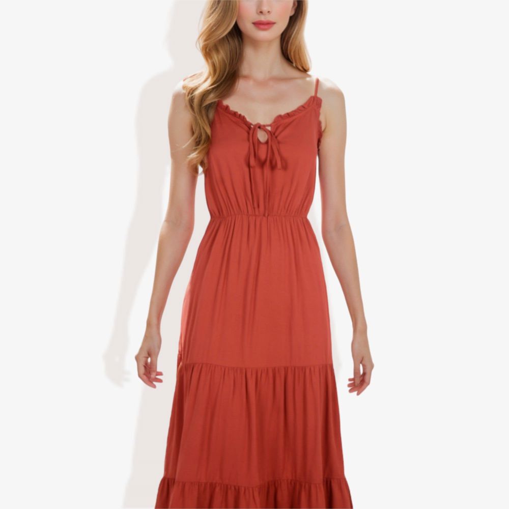 Spaghetti Strap Maxi Dress with Lace Trim and Tiered Skirt