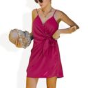 Pink Large Sleeveless Wrap Mini Dress with Adjustable Tie Waist