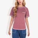 Pink Large Summer Basic Round Neck Short Sleeve Chest Pocket T-shirt