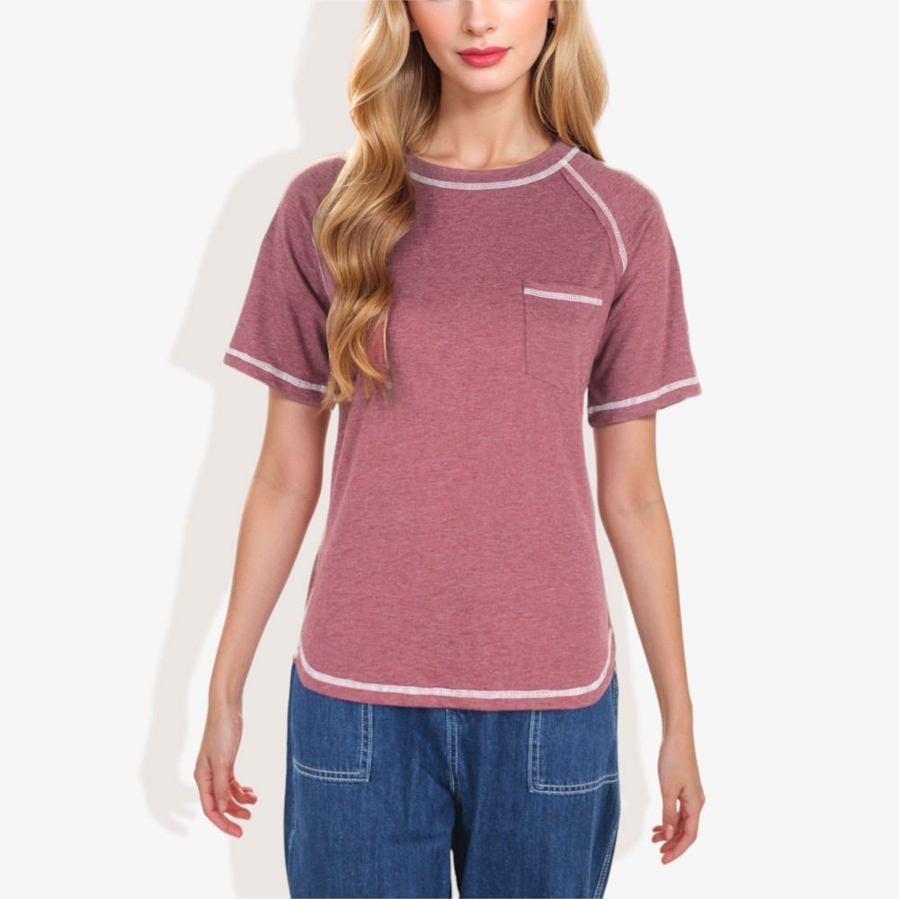 Summer Basic Round Neck Short Sleeve Chest Pocket T-shirt