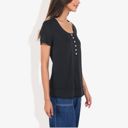 Black Large Summer Solid Color Round Neck Decorative Button Short Sleeve Shirt Tops