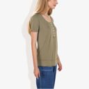 Green XL Summer Solid Color Round Neck Decorative Button Short Sleeve Shirt Tops