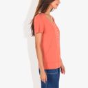 Red XL Summer Solid Color Round Neck Decorative Button Short Sleeve Shirt Tops